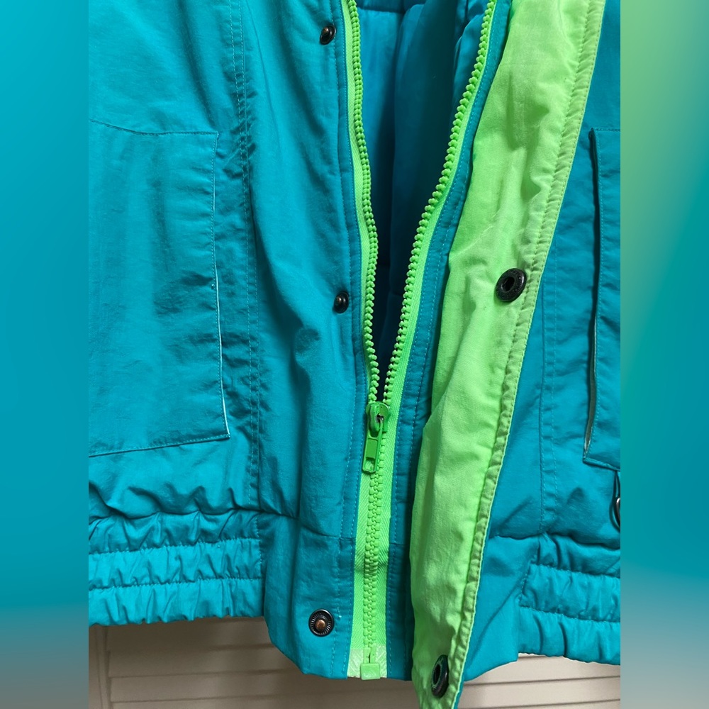 Vintage Steep Slopes Puffer Jacket Blue White Yellow 80s Snow - Womens Medium - Picture 5 of 16